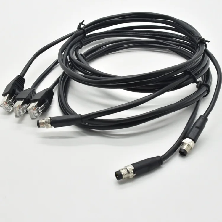 Signal connector M8-4 core male injection molded wire to RJ45 crystal head aviation plug with wire 2m Optoelectronic Displays