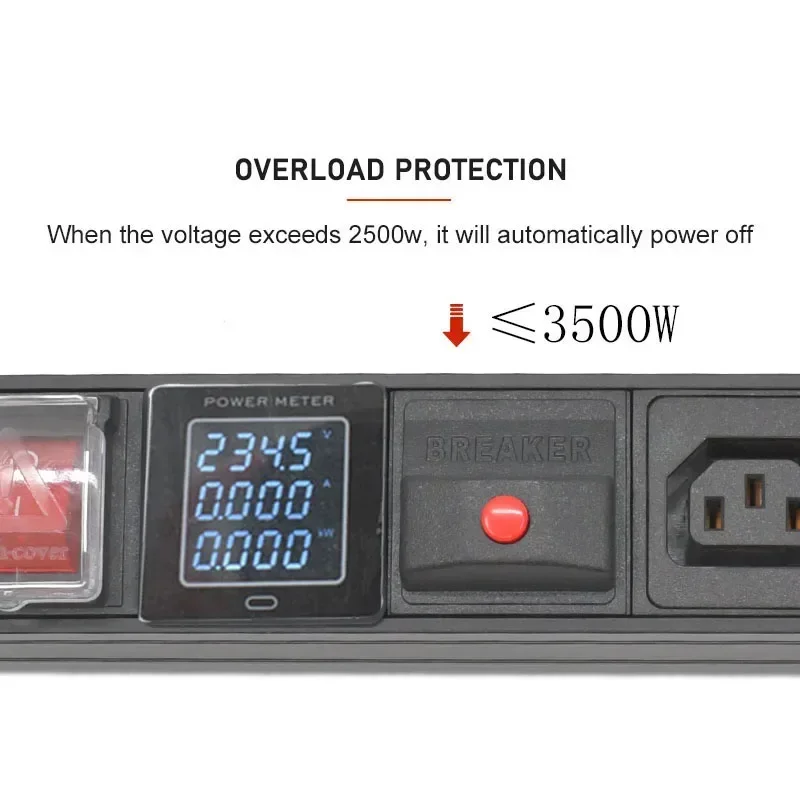 Imagem -05 - Pdu Power Strip Distribution Display Digital Amperímetro C13 Way Output Socket 2m Extension Cord com Proteção contra Sobrecarga