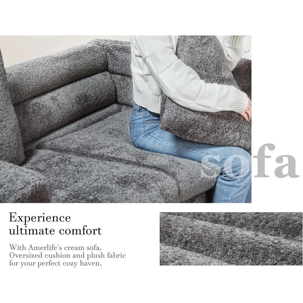 Oversized Sofa - 85 inch Sofa Couch, 3 Seater Comfy Bouclé Deep Seat Sofa for Living Room - Grey31.5