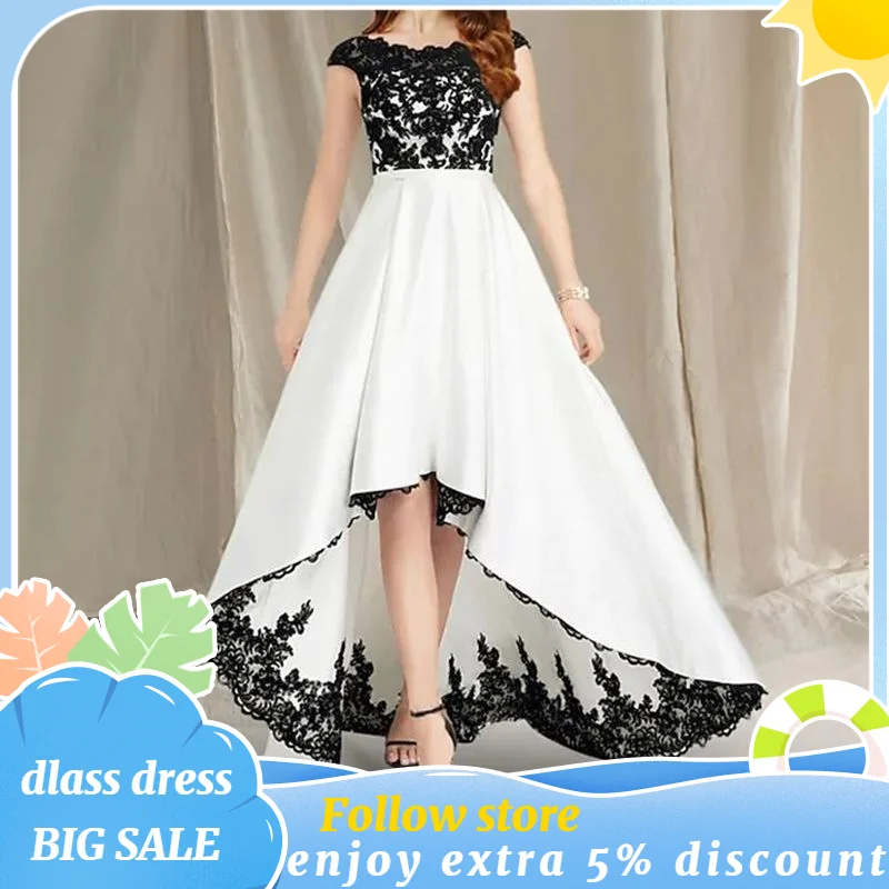 2022 New A-Line Elegant Mother Of The Bride Dress Jewel Neck Lace With Appliques Color Block Asymmetrical Floor Length Evening