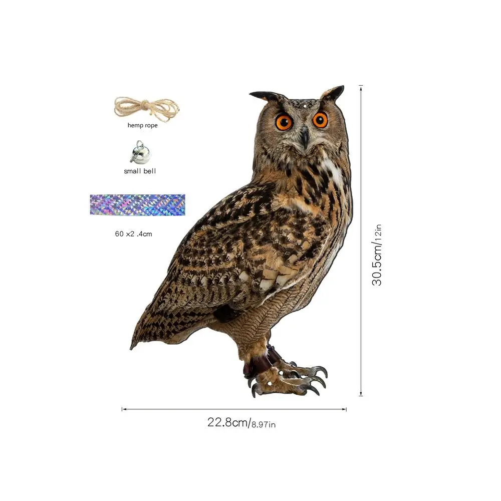 Fake Owl Decoy With Bells Bird Repel Owl Scarecrow Waterproof Hanging Fake Bird Scare Device Rectangle Bird Repeller Outdoor