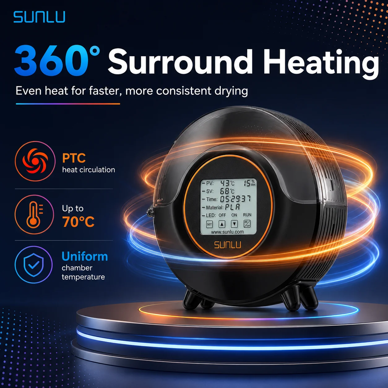 S2 Filament Dryer Box 70°C 360° Heating Smart Temperature Humidity Control for PLA PETG TPU PA PC