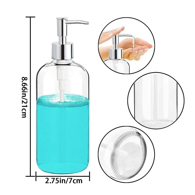 Dispensador de jabón ABSF, dispensador de jabón de vidrio transparente con bomba, dispensador de jabón líquido recargable de 16 Oz para baño y cocina