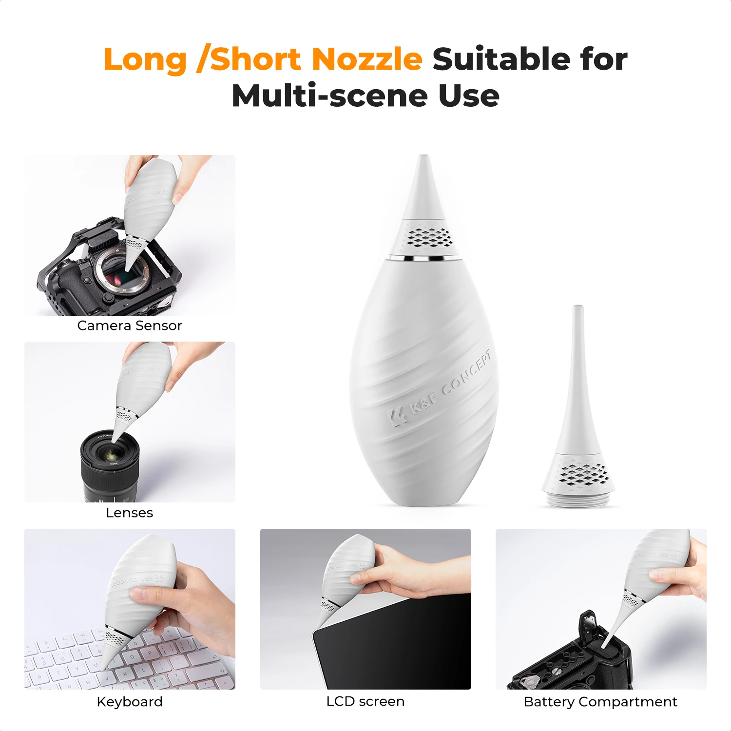 K&F Concept Air Blower Long/Short Nozzle Bellows Air Intake Camera Lens Blower for Digital SLR Lens Sensor LCD Screens Keyboard