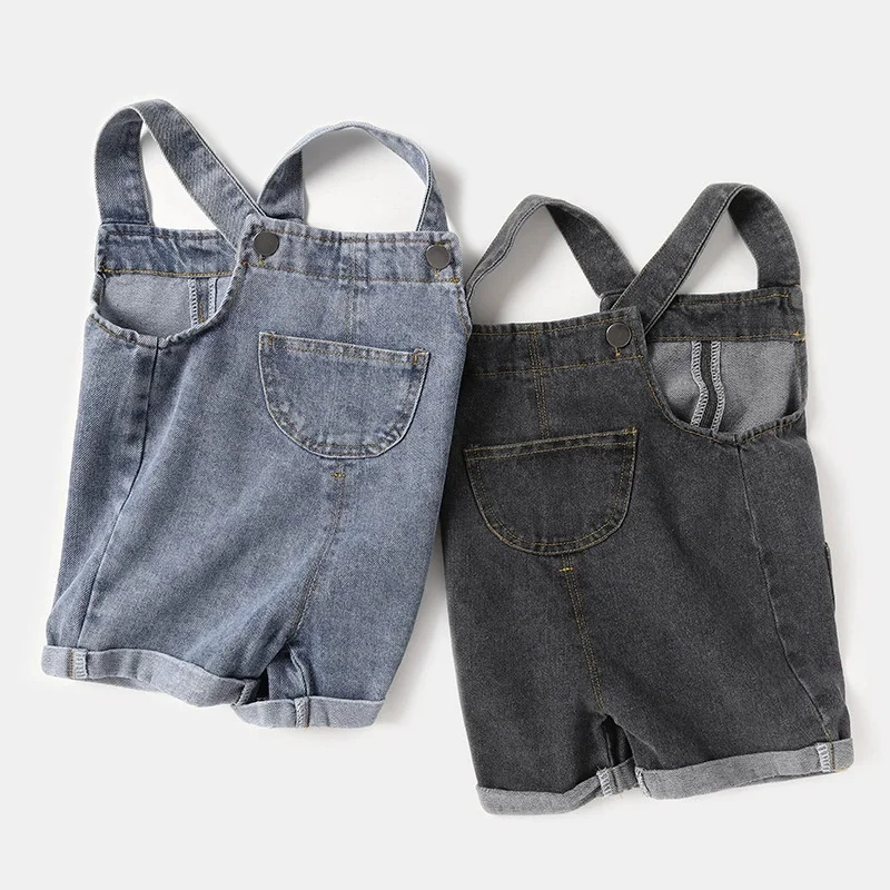 Baby Denim Overalls Boys' Fashion Shorts Girls' Cute Casual Pants Summer New Loose Solid-Colour Bottoms 7M-5 Years