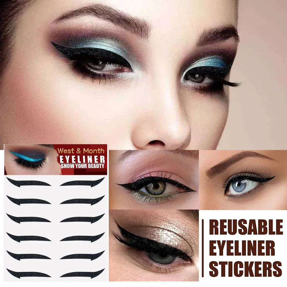 Yeni kedi göz su geçirmez çift hat göz kapağı yama Glitter Eyeliner Sticker kullanımlık kendinden yapışkanlı göz kapağı Sticker makyaj 5/6pairs