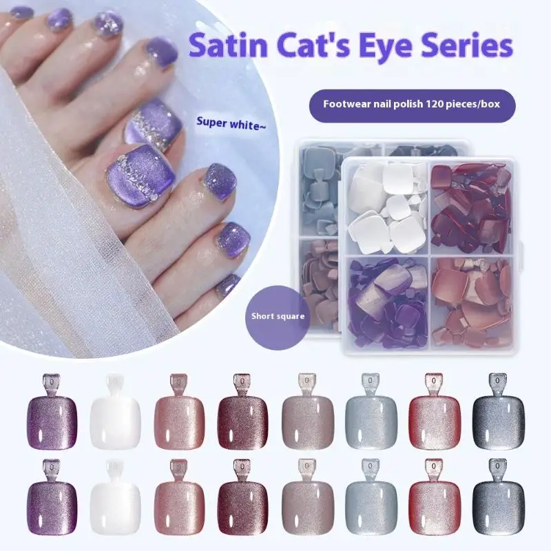 

120pcs Fake Toe Nail Tips Cat Eye Half Cover Toenail For Pedicure Acrylic Square Press On Toenails For Women Nail Salons DIY