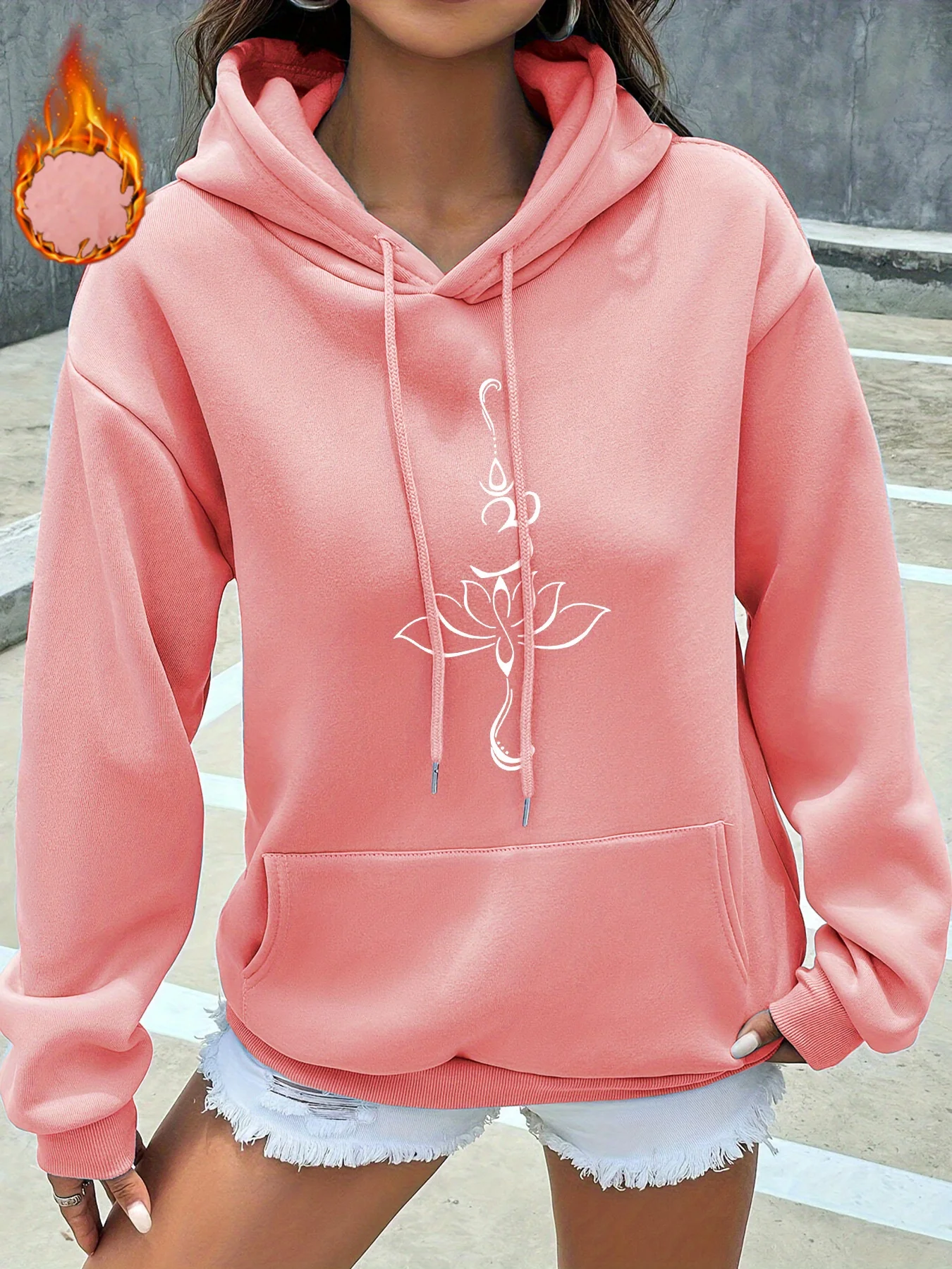 2025, Herbst und Winter Damen-Hoodie mit Lotus-Print, bequemer Winterpullover, warm, modisch, lässig, Grafik, Retro-Persönlichkeit