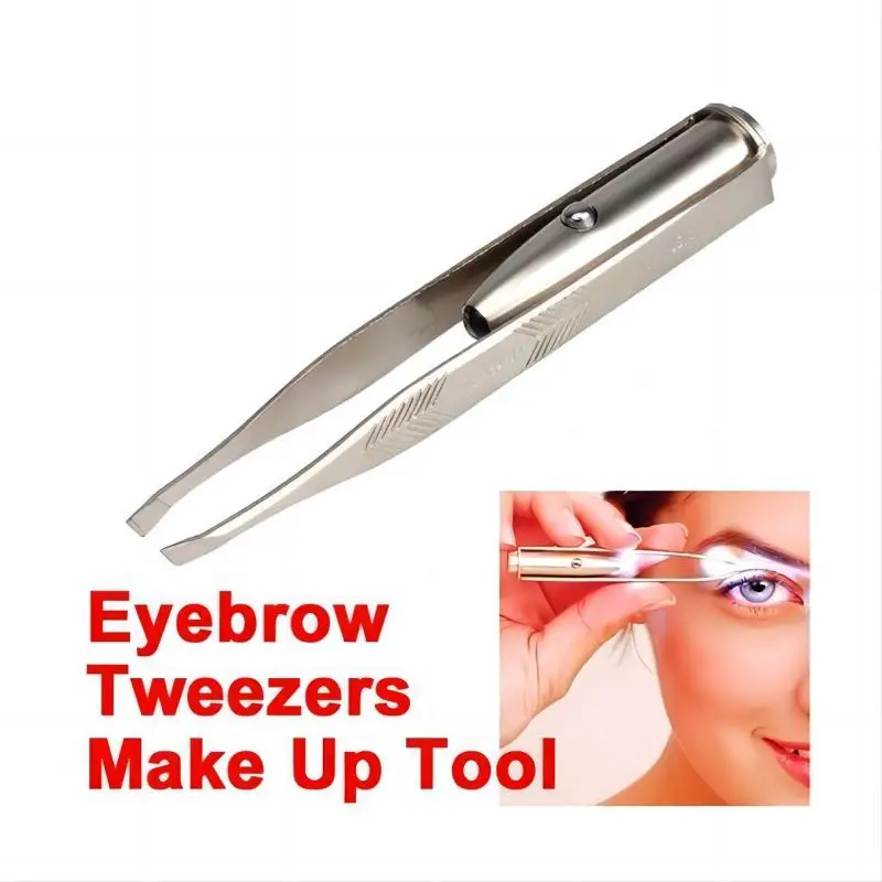 1pc Portable Stainless Steel Smart Design Eyebrow Hair Remove Tweezer With LED Light Makeup Tool