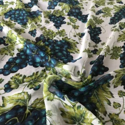 1 meter 100% Mulberry Silk 6 momme Thin Type Chiffon Silk Dress Fabric White Grapes Printed 135cm 53