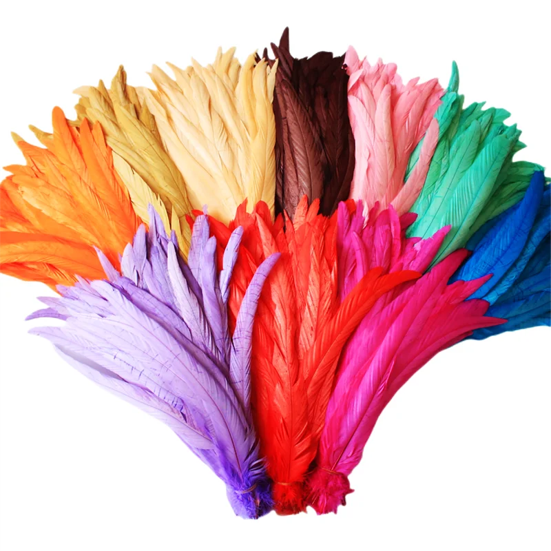 100Pcs/Lot All Sizes Colored Rooster Feathers for Crafts Fly Tying Materials Long Pheasant Carnival Wedding Decoration