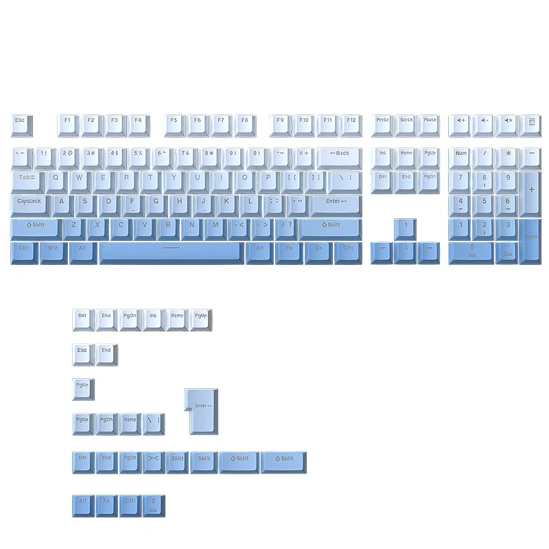 

Keycap sky blue gradual change engraved luminous 134 mechanical keycap two-color PBT injection molding 0EM height blue