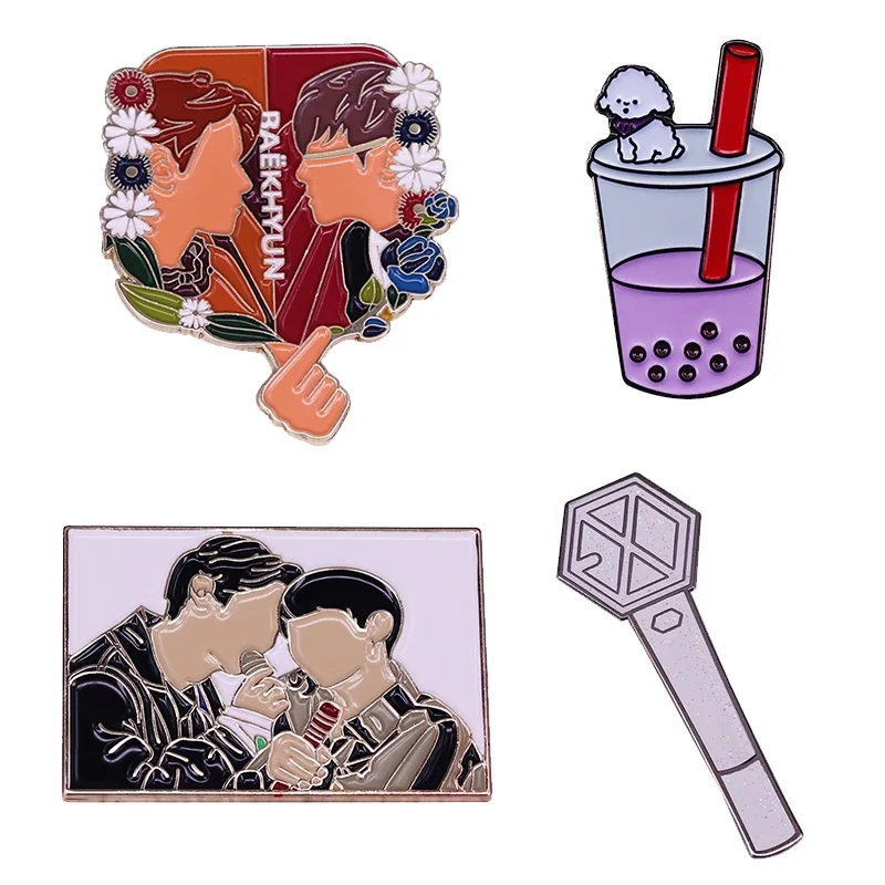 EXO Enamel Pin Blooming Days Love Shot Baekhyun Chanyeol Light Stick Sehun Vivi Bubble Tea Kpop Music Musical Brooches