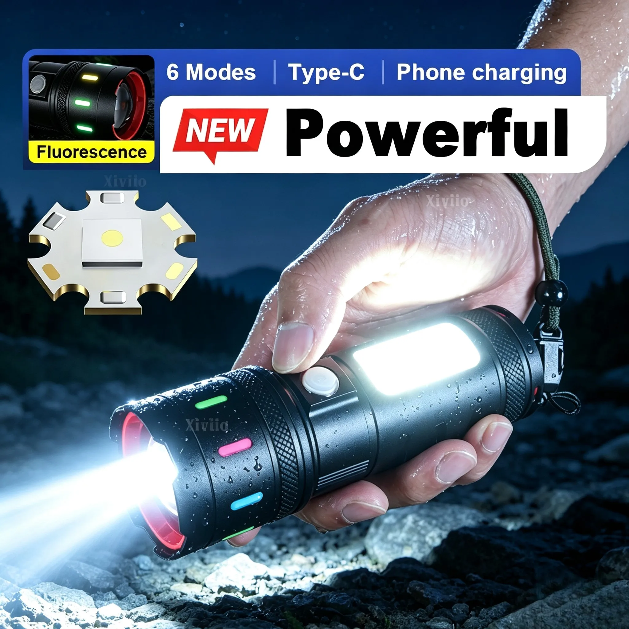New Zoomable White Beam Flashlight with Luminous Strip Multi Function Mini Torch for Outdoor Night Exploration Emergency Carry
