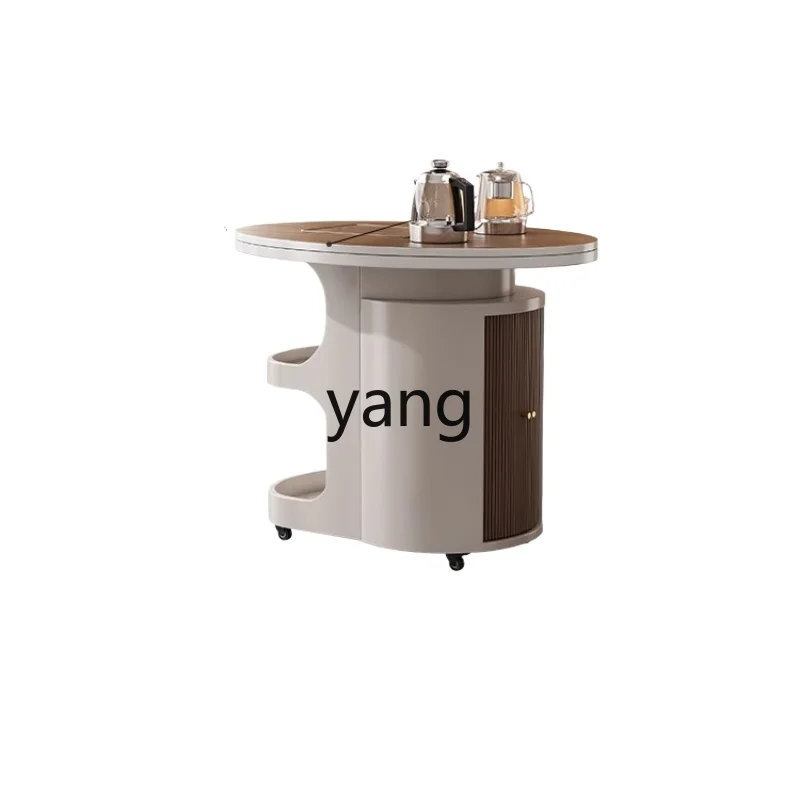 

LTT cream wind oval rock slab balcony small tea cart mobile side few solid wood tea table