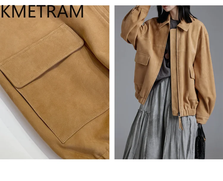 معاطف KMETRAM 100% من جلد الغنم الطبيعي عكس الجلد المدبوغ سترة فضفاضة قصيرة من الجلد الطبيعي للنساء 2025 شتاء كرديناكا بشرة نسائية #4