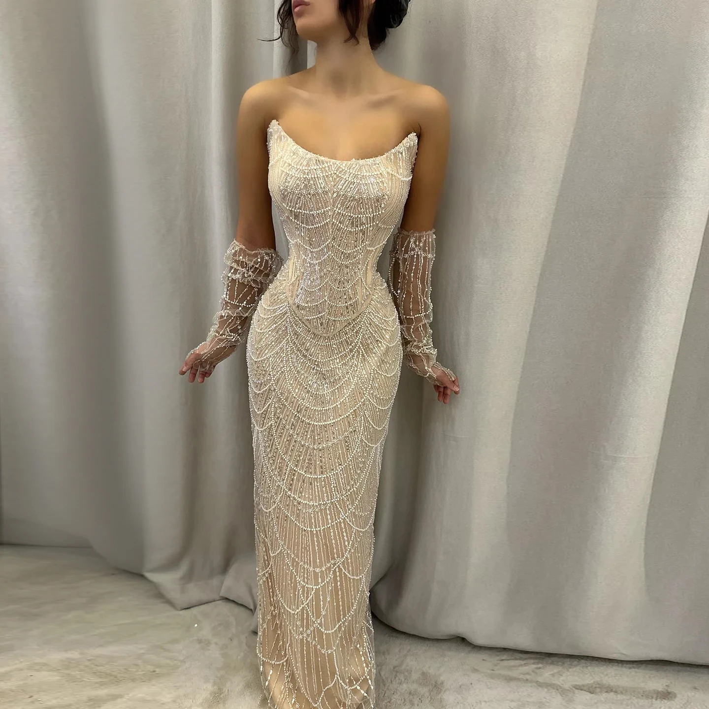 Sharon Said Luxury Beads Black Mermaid Long Sleeve Arabic Evening Dresses Party Formal Dresses Dubai Prom Dress SS113 Customized