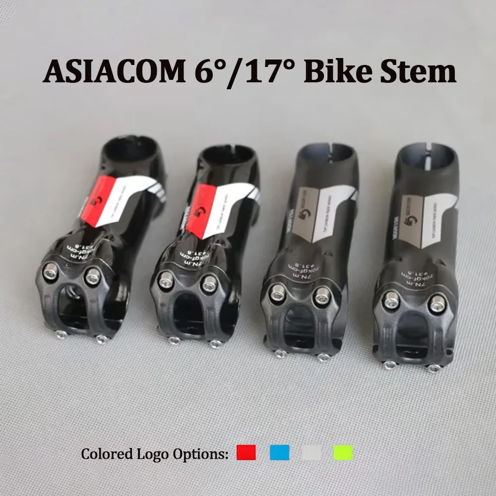 ASIACOM Full Carbon Bike Stem 6°/17°, Gloss/Matte Finish, Fit 28.6mm Steerer 31.8mm Handlebar for MTB Road Bicycle