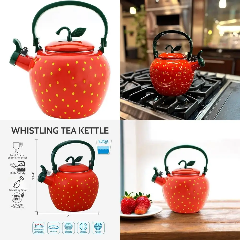 

Whistling Tea Kettle for Stove Top Enamel on Steel Teakettle, Supreme Housewares Strawberry Design Teapot Water Kettle Cute Kitc