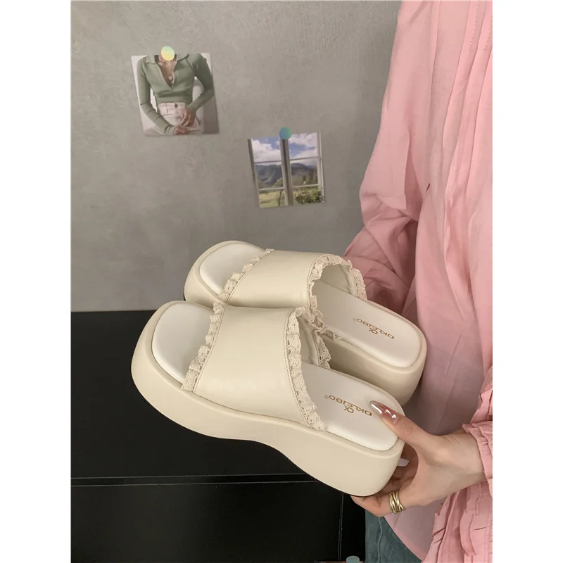 High-heel Platform One-piece Summer Outerwear Style 2026 New Lace-edge Slip-on Anti-slip Casual Sandal view 2