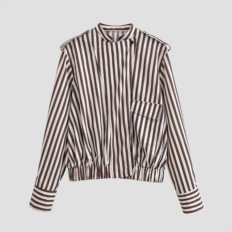Smvp Frühjahr/Sommer 2026 Neu Damenmode Pendler-Stil Temperamentvoll Stehkragen Vielseitig Locker Lässig Gestreiftes Hemd Top Damen