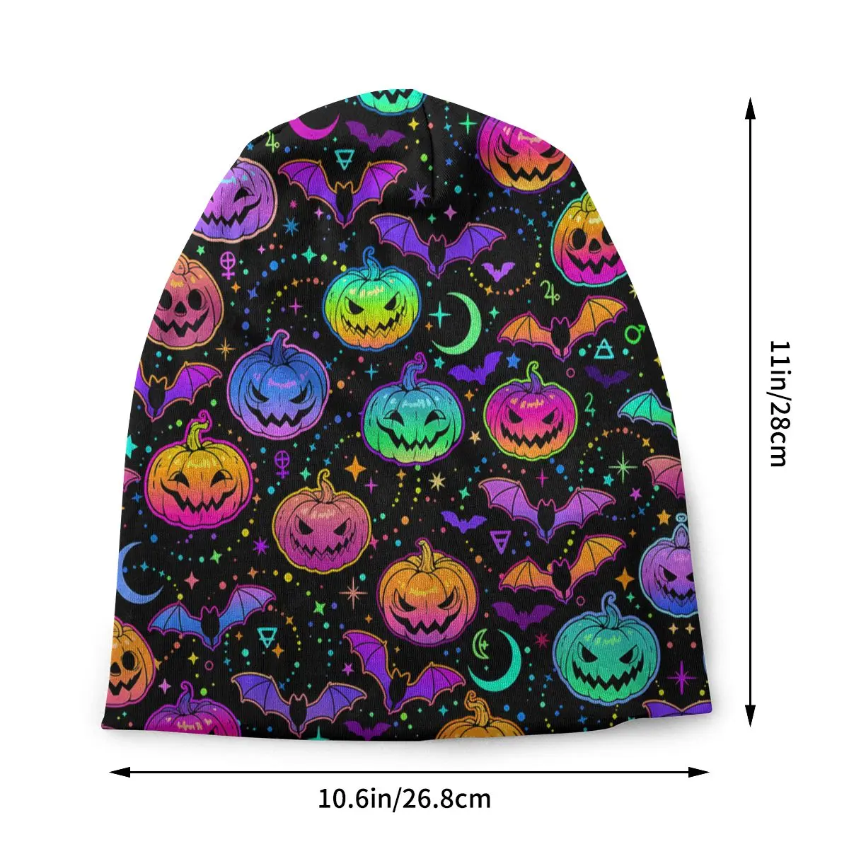 Bright Multicolored Pumpkins Bats Halloween Trick or Treat Cap Men Women Paragraph Beanie Pullover Slouch Hiphop Thin Unisex