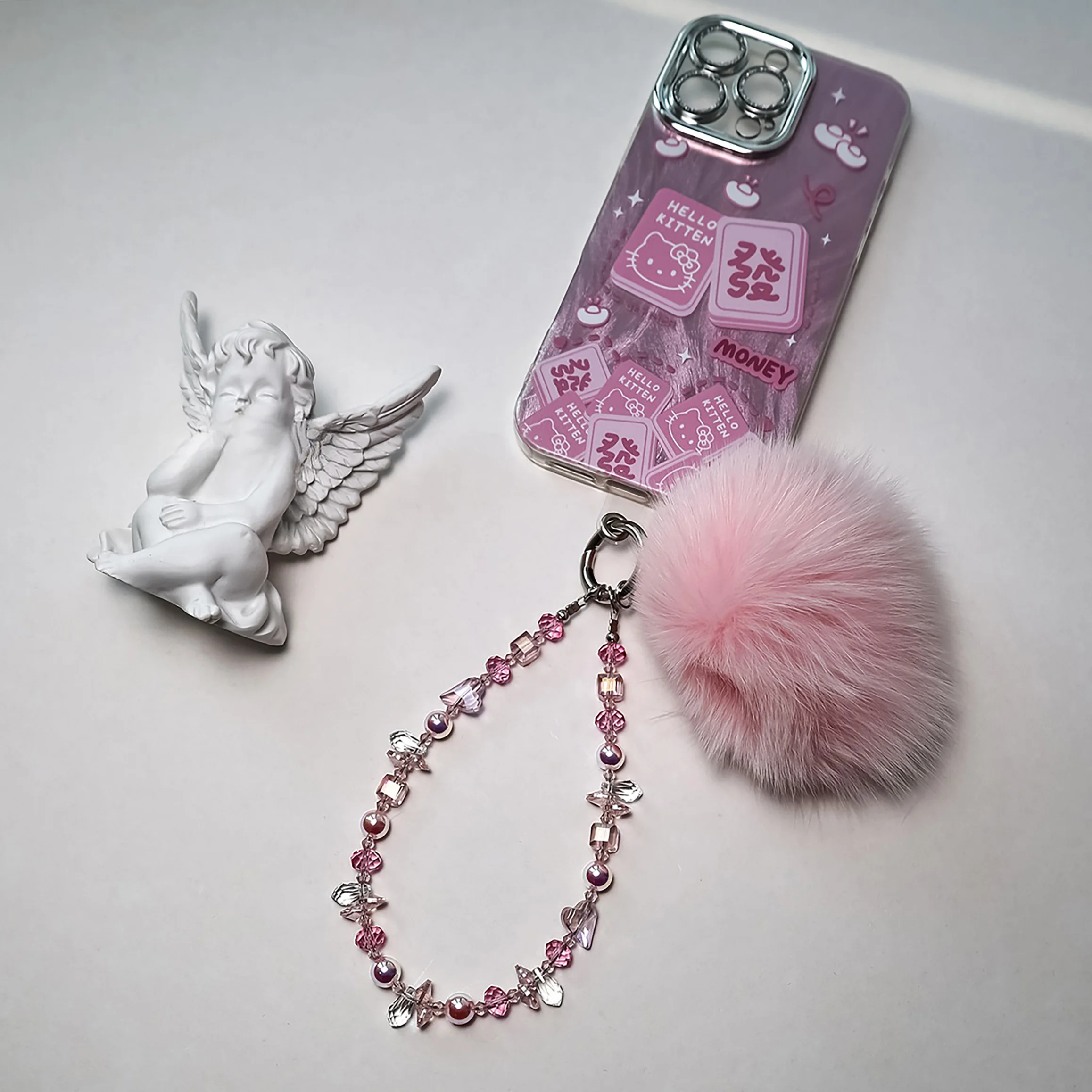 Luxury Pearl Crystal Phone Chain Elegance Cute Fox Fur Plush Pendant Fall Winter Style Bag Key Anti-loss Protection Phone Charm