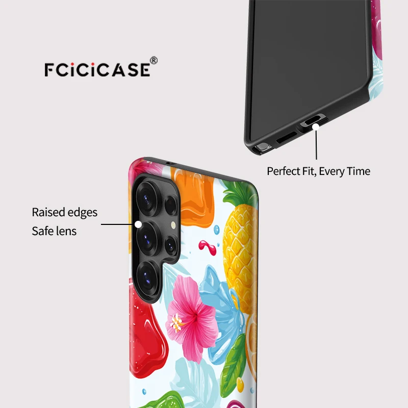 Fcicicase قضية الهاتف لسامسونج غالاكسي S25 S24 الترا S23 + S20 A56 A36 A26 A16 زهرة الفاكهة نمط الاكريليك طبقة مزدوجة غطاء #4