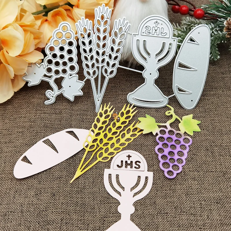 Holy Grail Grapes Bread Wheat Metal Die Cutters for Scrapbooking Tools Cutting Dies Cut Template Blade Punch Stencils Embossing