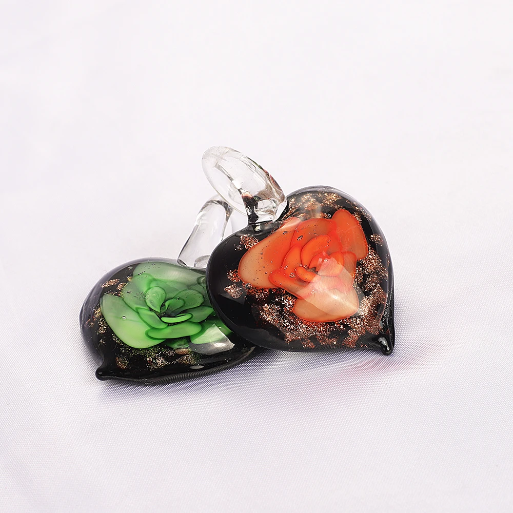Qianbei Wholesale 6pcs Handmade Murano Lampwork Glass Mix Color Rose Flower Heart Pendant Fit Necklace Jewelry Gifts Women