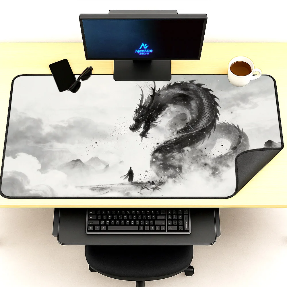 

Коврик для мыши «Китайский дракон» черно-белый, коврик для клавиатуры, аксессуар для игровой комнаты, настольный коврик 140x60, коврики для мыши Xxxl 1200x600, настольный коврик