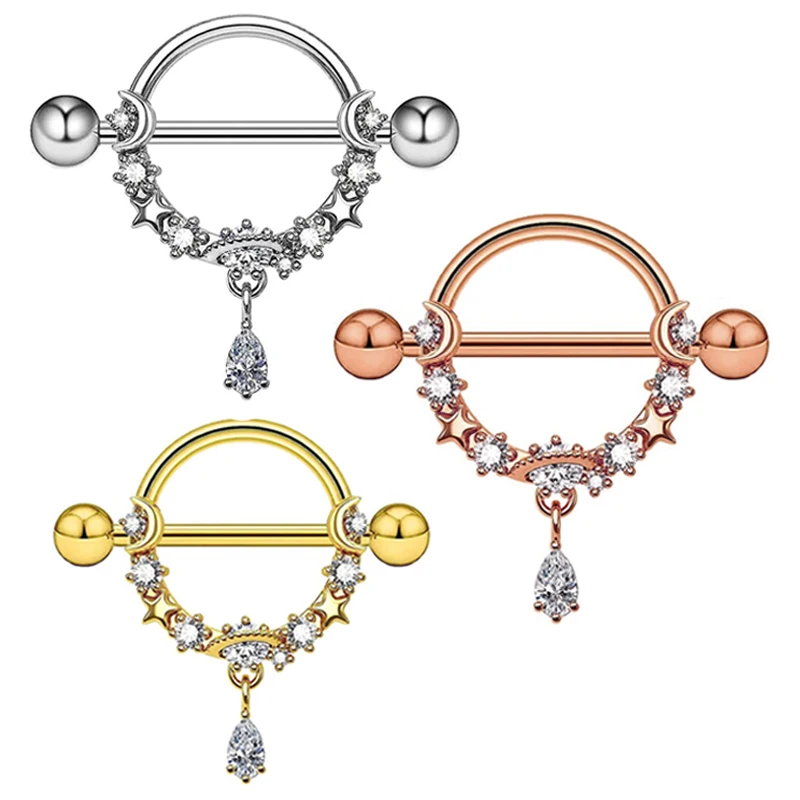 

"14G Nipple Rings for Women Stainless Steel Heart Moon CZ Flower Barbell Nipple Rings Set Cute Nipplerings Piercing Jewelry mix