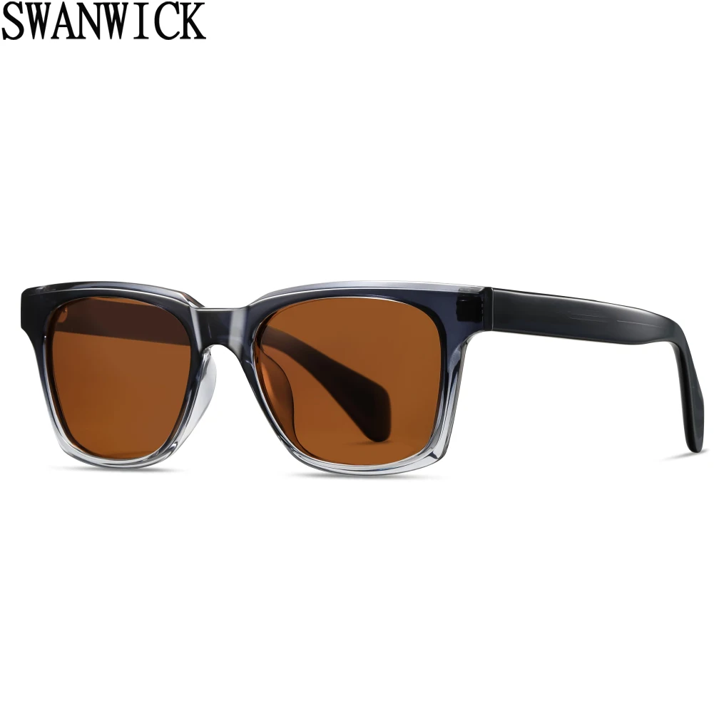 Swanwick UV400 square sunglasses for men TR90 polarized sun glasses retro women black brown green acetate summer style unisex