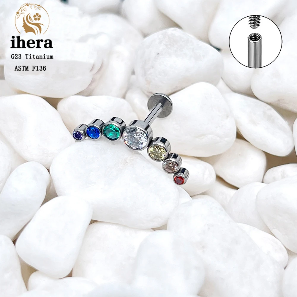 G23 Titanium Piercing Stud Earrings Women Opal Labret Internal Thread Tragus Cartilage Helix Jewelry Wholesale Prevent Allergy