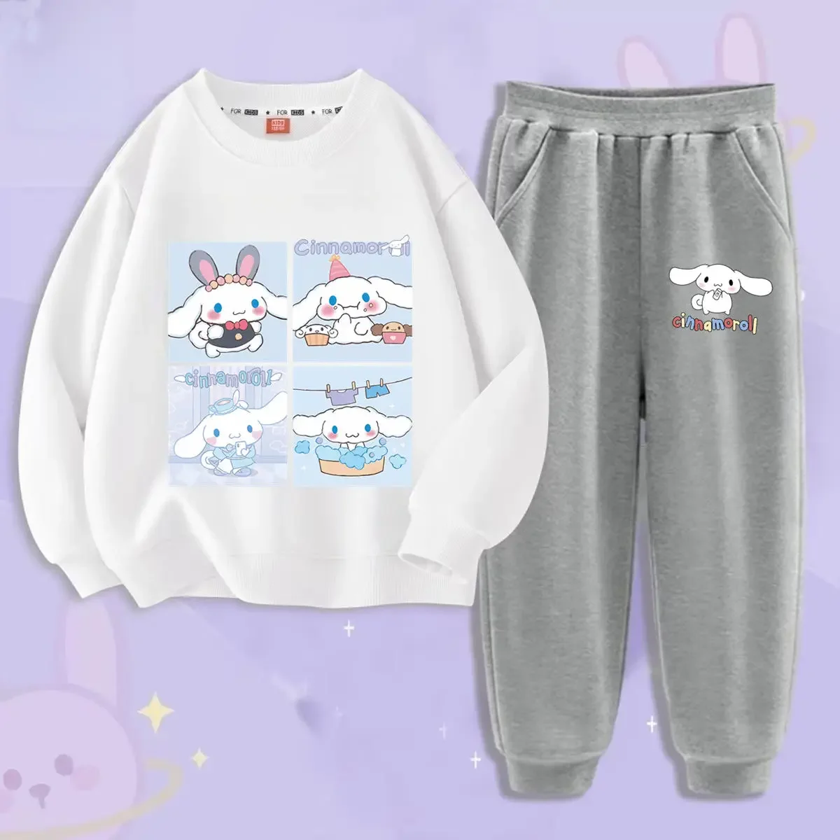 Sanrio Cinnamoroll felpa con cappuccio pantaloni ragazza cuore cartone animato carino Anime Kuromi sport due pezzi Set vestiti autunnali bambini