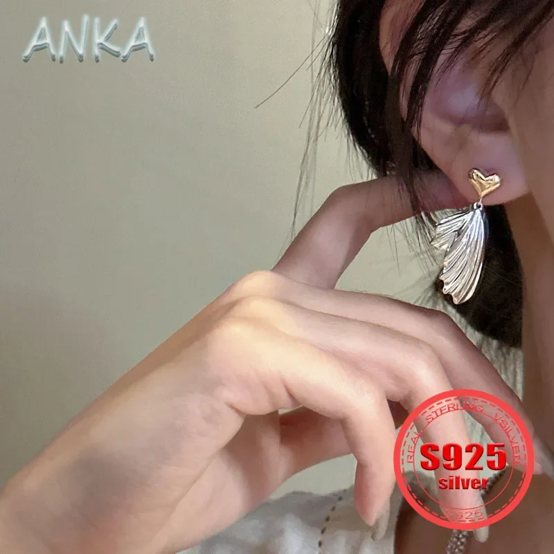 ANKA NEW S925 sterling silver heart butterfly earrings ins style sweet girl love earrings color clashing Earrings for Women