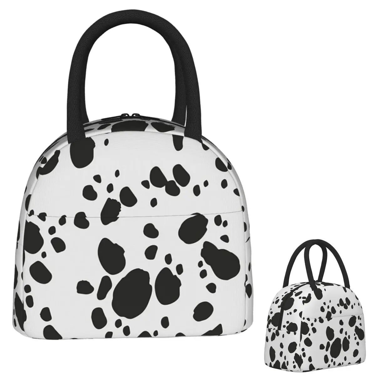 

Черный и усилий, белый животный принт, далматинская собака, изолированная сумка для обеда для женщин, портативные коробки для еды, термосумка для ланча