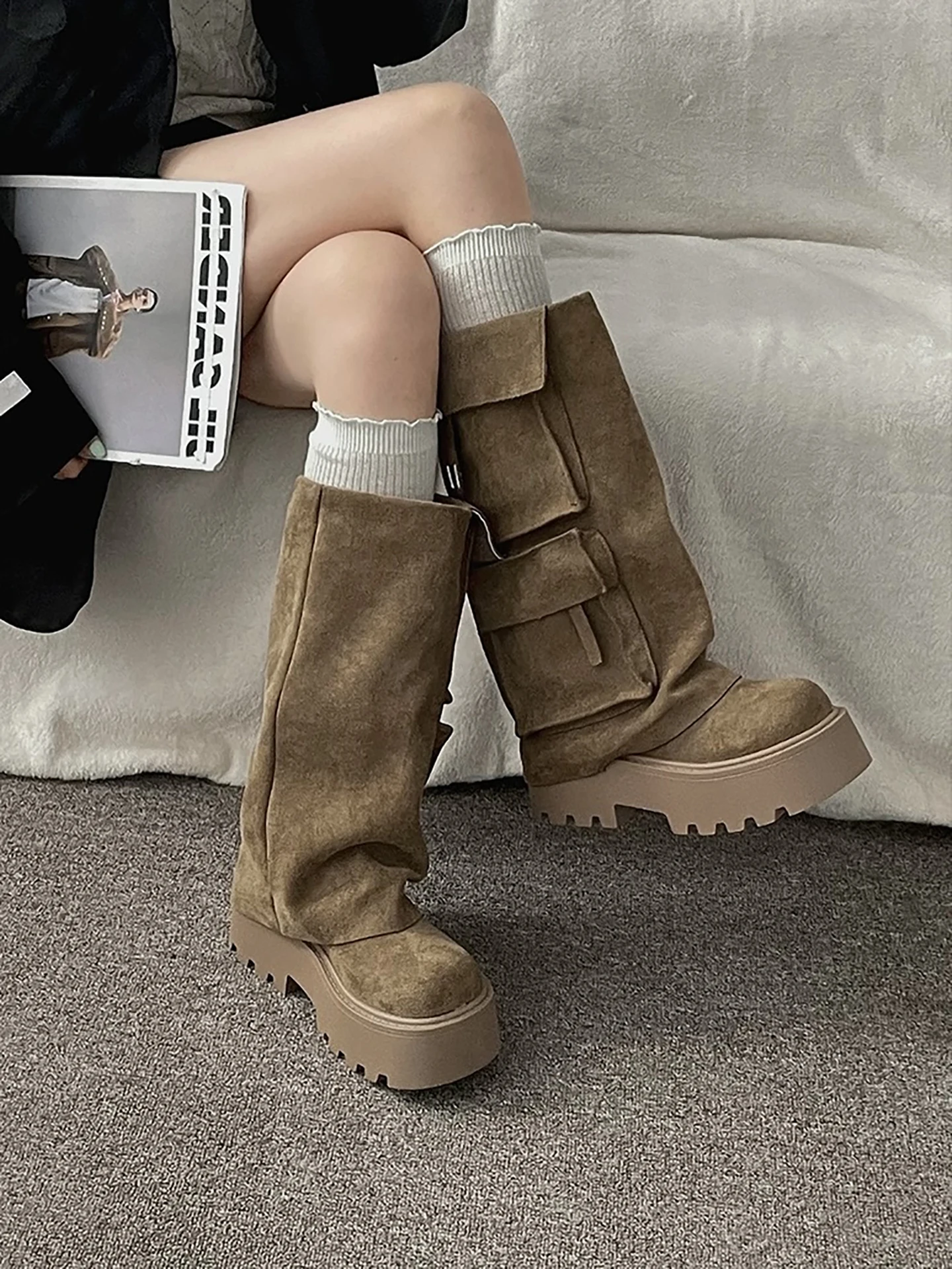 

Женские ботинки-брюки в стиле ретро, кожаная версия, рыцарские ботинки с высокой трубкой, осень-зима, новый дизайн, рабочая одежда, ботинки