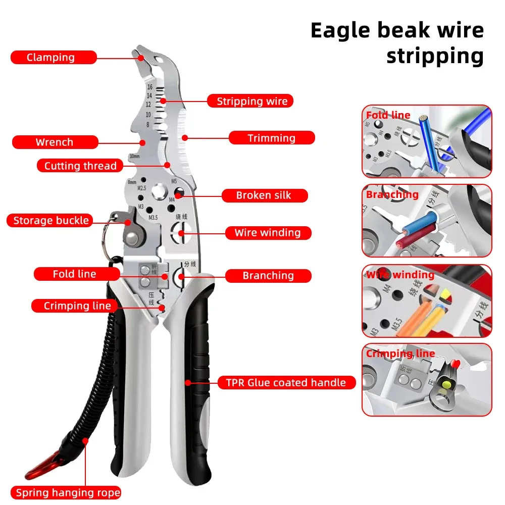 

New Multifunctional Wire Crimper Pliers Cable Cutter Adjustable Automatic Professional DIY Electricity Wire Stripper Hand Tool