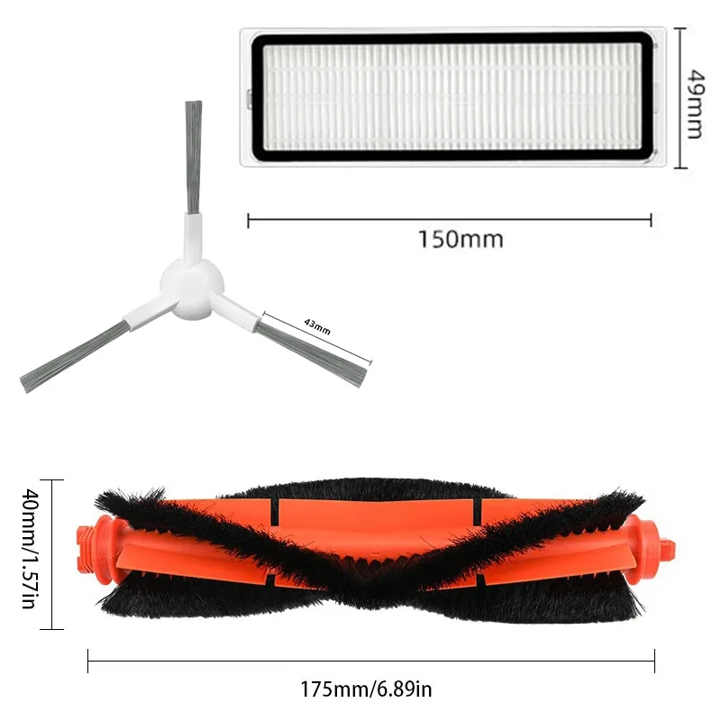 Accessories For Xiaomi Robot Vacuum S40C / E101 Robot Vacuum Cleaner Main Side Brush Washable & Reusable HEPA Filters