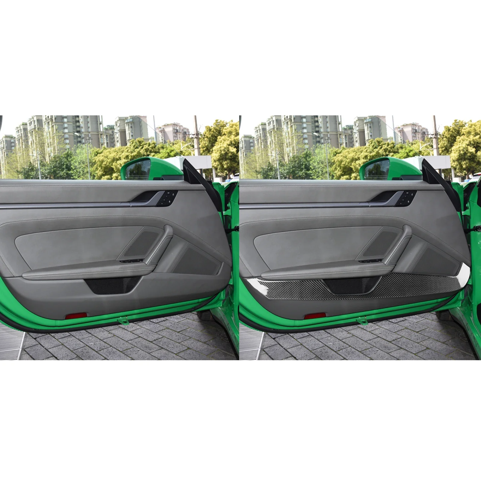 Panel decorativo de almacenamiento de puerta de fibra de carbono para Porsche 992 911 2019-2024, accesorios interiores para coche, cubierta suave, pegatina de ajuste embellecedora