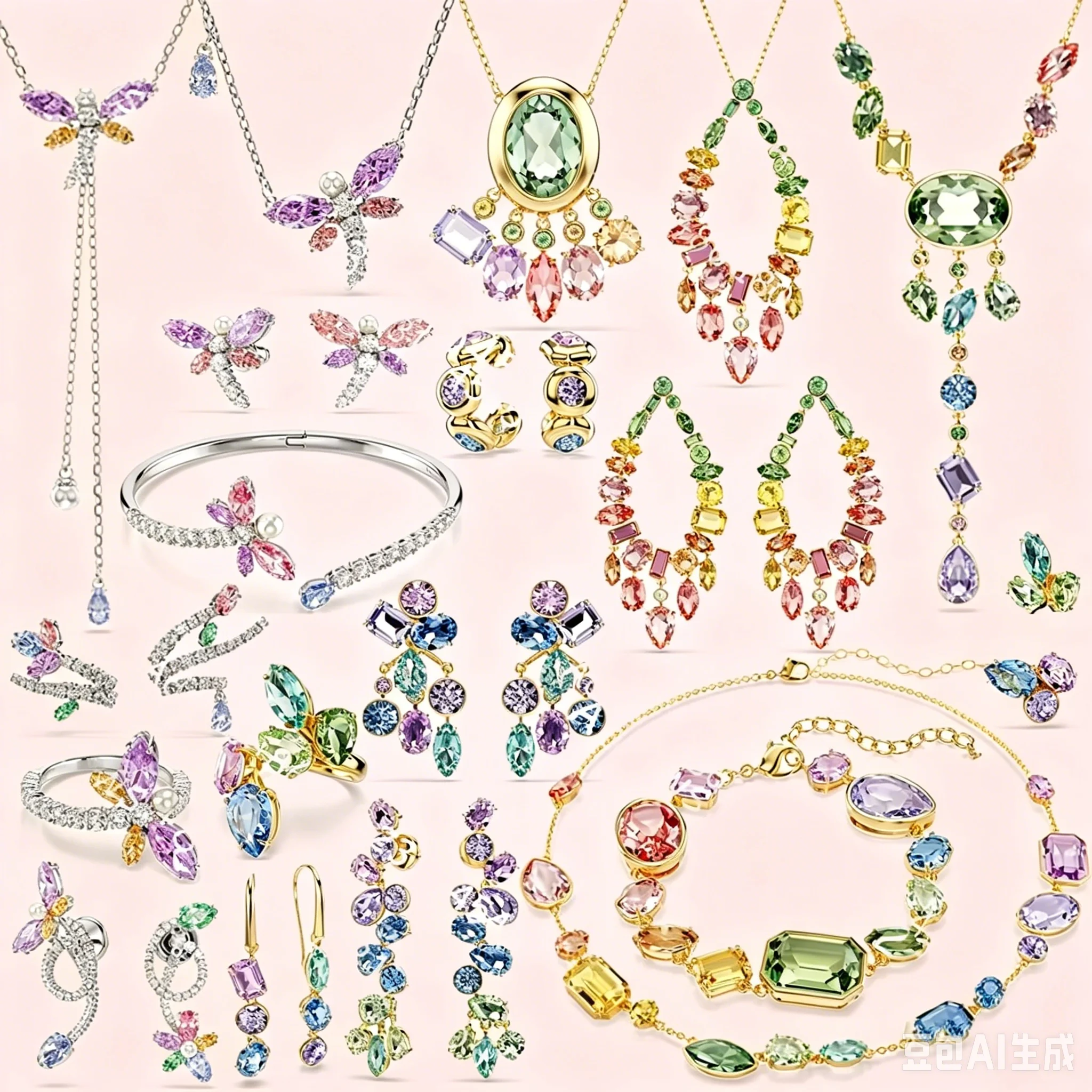 

2026 New Arrival Candy Color Multi-Shape Cubic Zirconia Jewelry Set,Necklace,Bracelet,Earrings,Exquisite Elegant,All Occasion