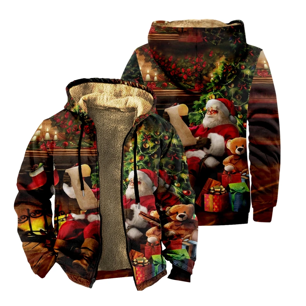 

Christmas Men's Casual Camouflage Sports Sweatshirt Long Sleeve Zipper Hooded Jacket Coat