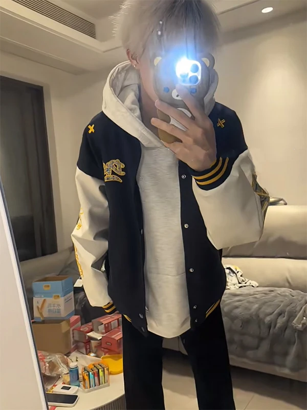 

American High Street Embroidered Baseball Jaet Men's Loose Casual Color Blo Versatile Jaet for Spring And Autumn