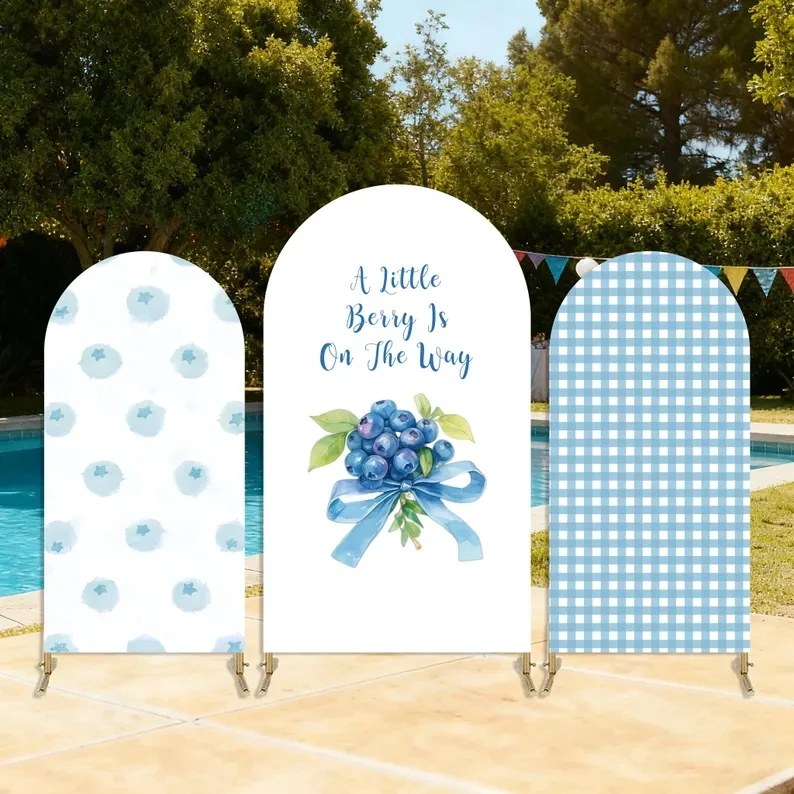 

LS Custom 2-Sided A Liitle Bilberry is On The Way Girl Bow Birthday Party Cover Chiara Arch Background Decor Backdrop