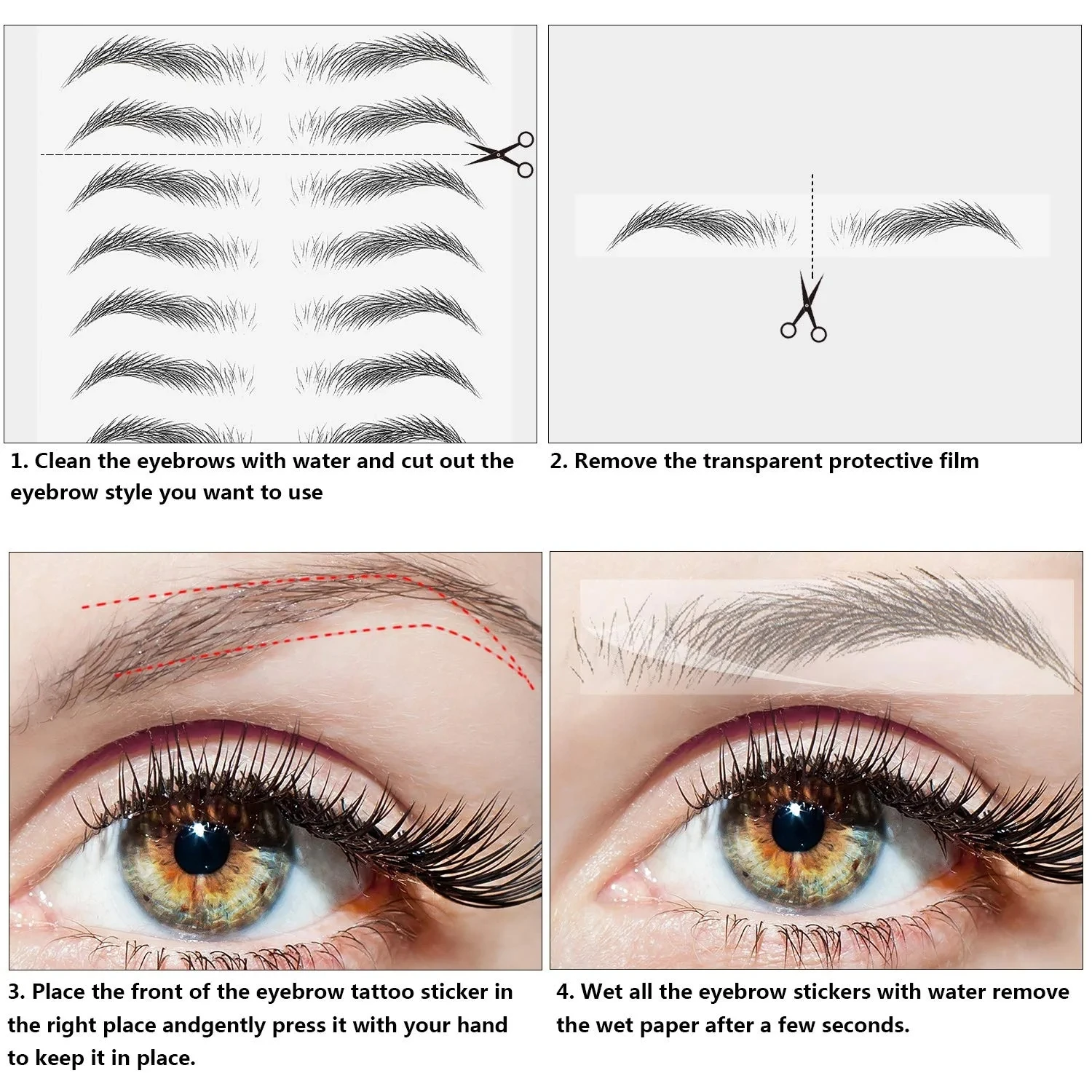 4D Hair-Like Eyebrow Stickers Waterproof Eyebrow Tattoo Water Transfer Eye Brow Enhancer Long Lasting Korean Cosmetics