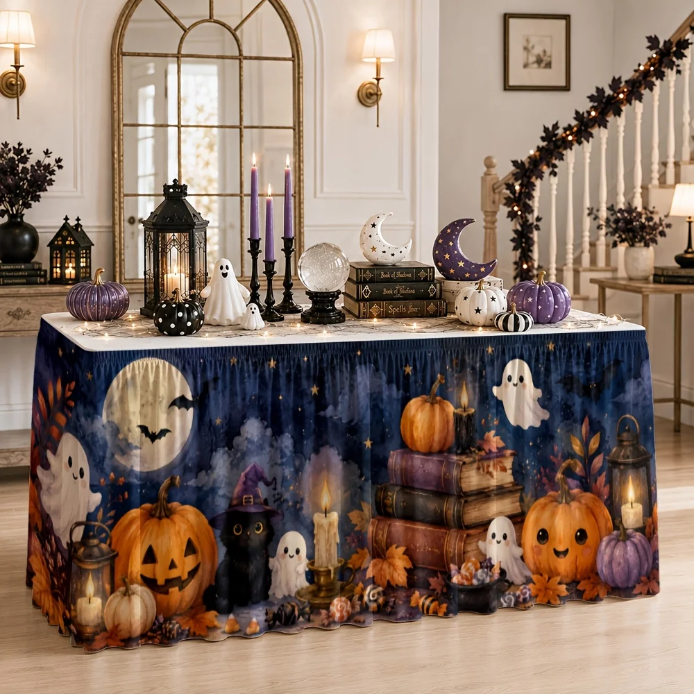 1 piece 2D flat table skirt tablecloth, school season, back to school season, Thanksgiving, fall harvest, Halloween, Christmas