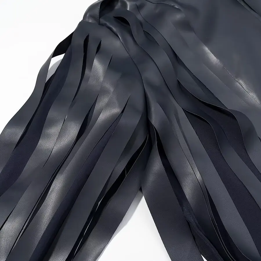 Winter new women's French motorcycle style turtleneck long-sleeved fringed decoration PU synthetic leather short jacket coat