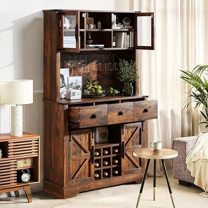 Farmhouse solid wood dining side cabinet living room against the wall kitchen cabinet double door wine cabinet t