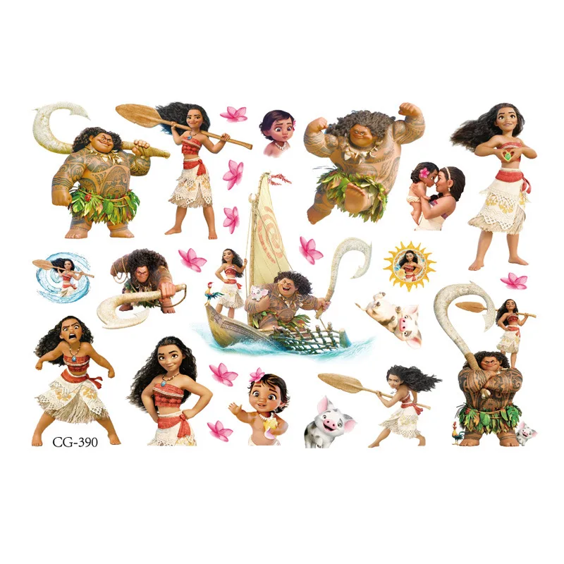 Pegatinas de tatuaje de Moana de dibujos animados de Disney para niños, Tatuajes Temporales, arte corporal, juguetes de fiesta de Cosplay para